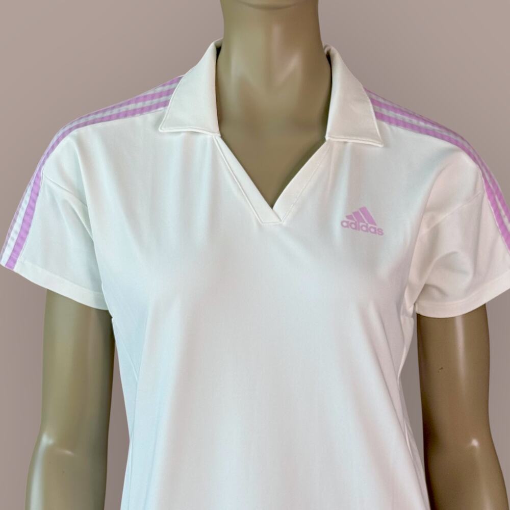 Adidas Womens Athletic Tennis Golf Polo Dress Size M White Short Sleeve Striped - Picture 5 of 13
